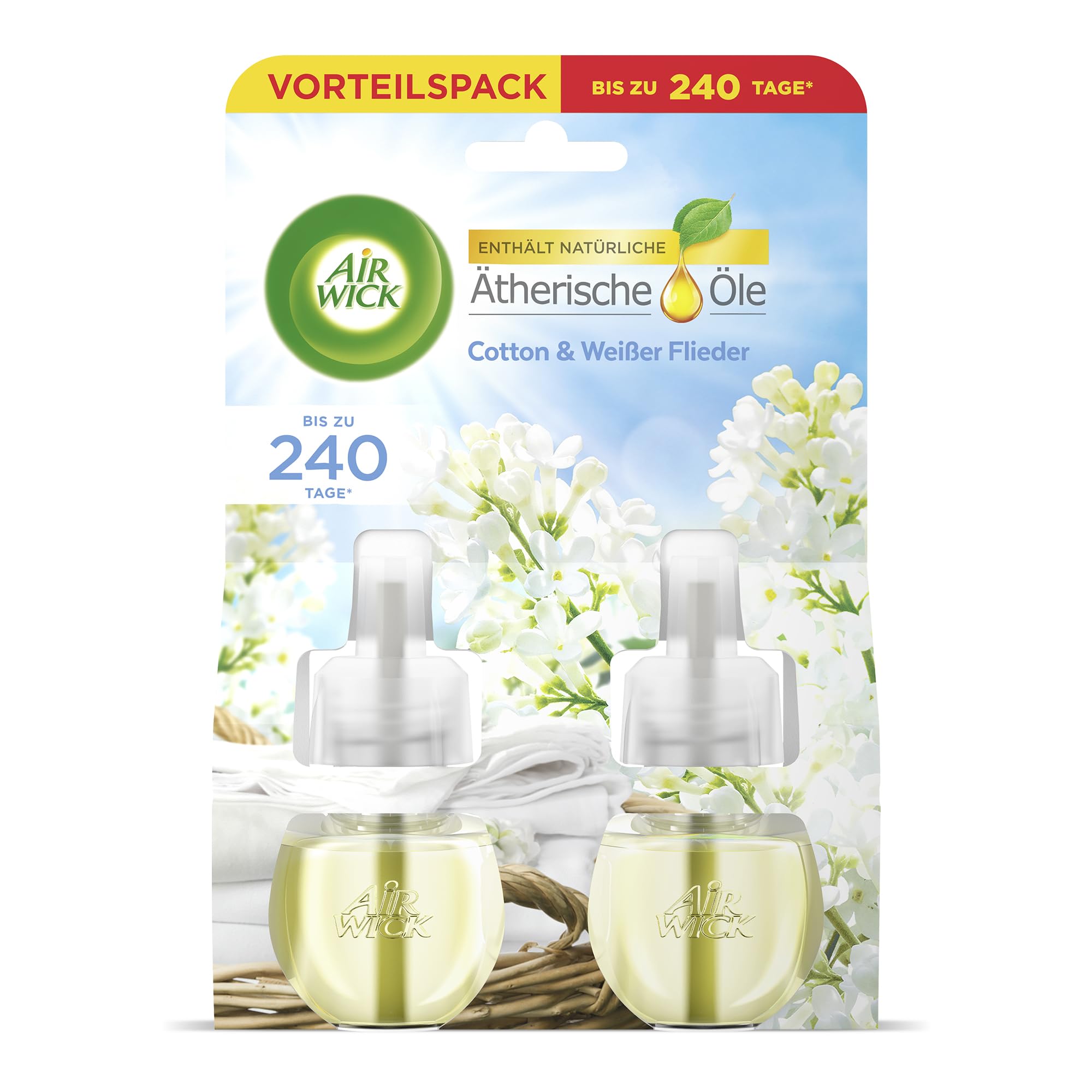 Air Wick Duftölflakon Nachfüller DUO Cotton und Weißer Flieder – Blumig-frischer Raumduft – 2er Duftöl Set – Plastikfreie Verpackung Drogerie & Körperpflege