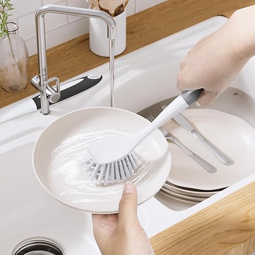 Miniatura 8 de Amazer Cepillo para platos, paquete de 2 unidades con asa, cepillos para platos de cocina, cepillo con cerdas rígidas para limpiar, fregadero,