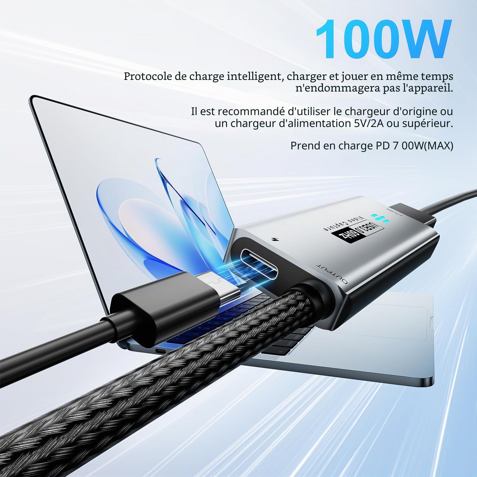 Papeaso USB 3.0 carte d'acquisition vidéo, HDMI vers USB-A/C avec PD, Capture Vidéo 1440P 30fps & 1080P 60fps, pour le Streaming, l’Enseignement, la Visioconférence ou la Diffusion en Direct