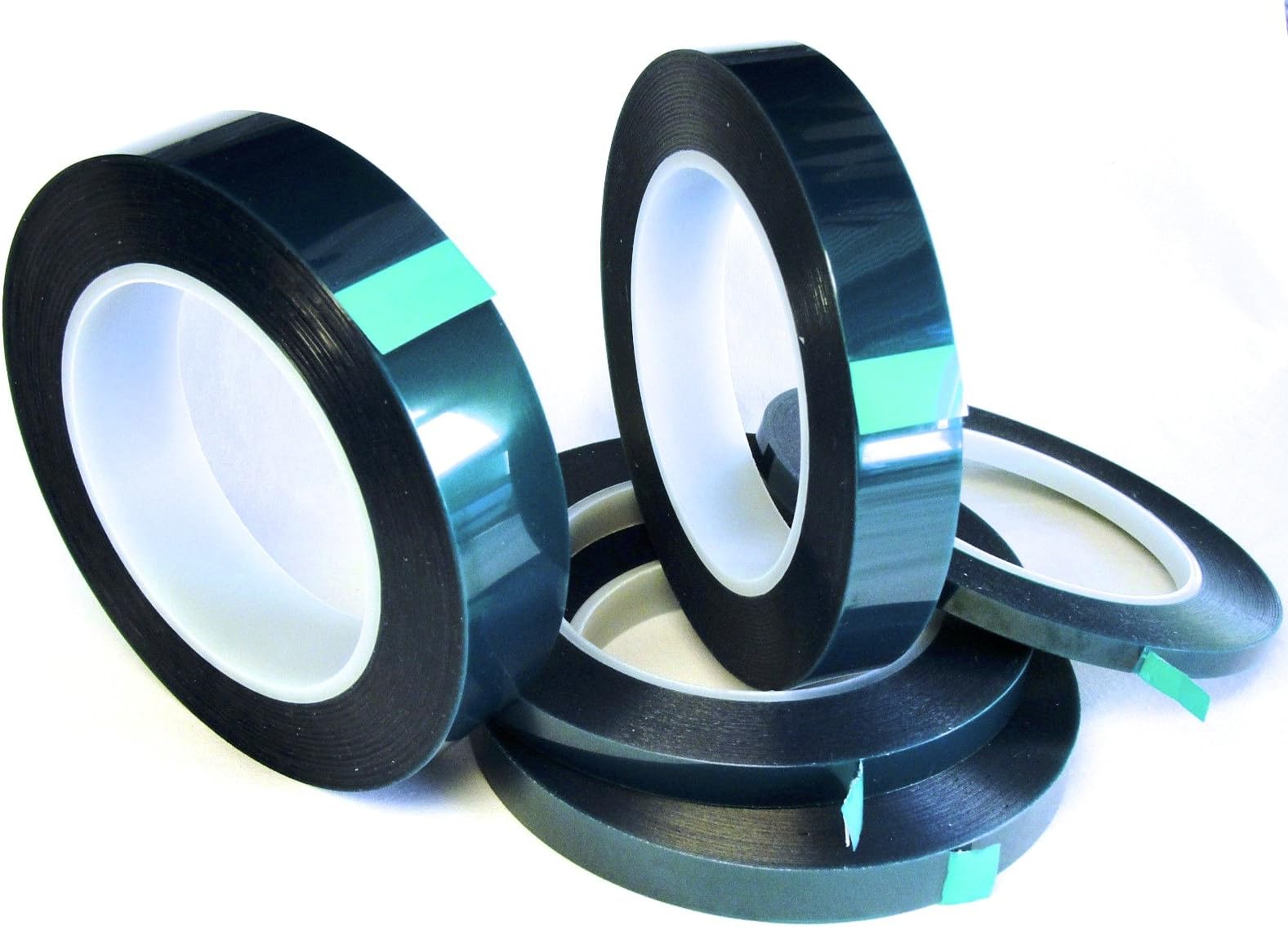 High Temp Masking Supply Polyester 5 Roll Tape Kit for Powder Coating, Painting, Hydro Dip, Sublimation (Green, 1/4, 3/8, 1/2, 3/4 and 1 Inch)