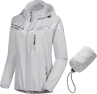 CREATMO US Womens Sun Jackets Lightweight Packable Shirts UPF 50+ Hoodie Reflective Cycling Jacket With Detachable Hood