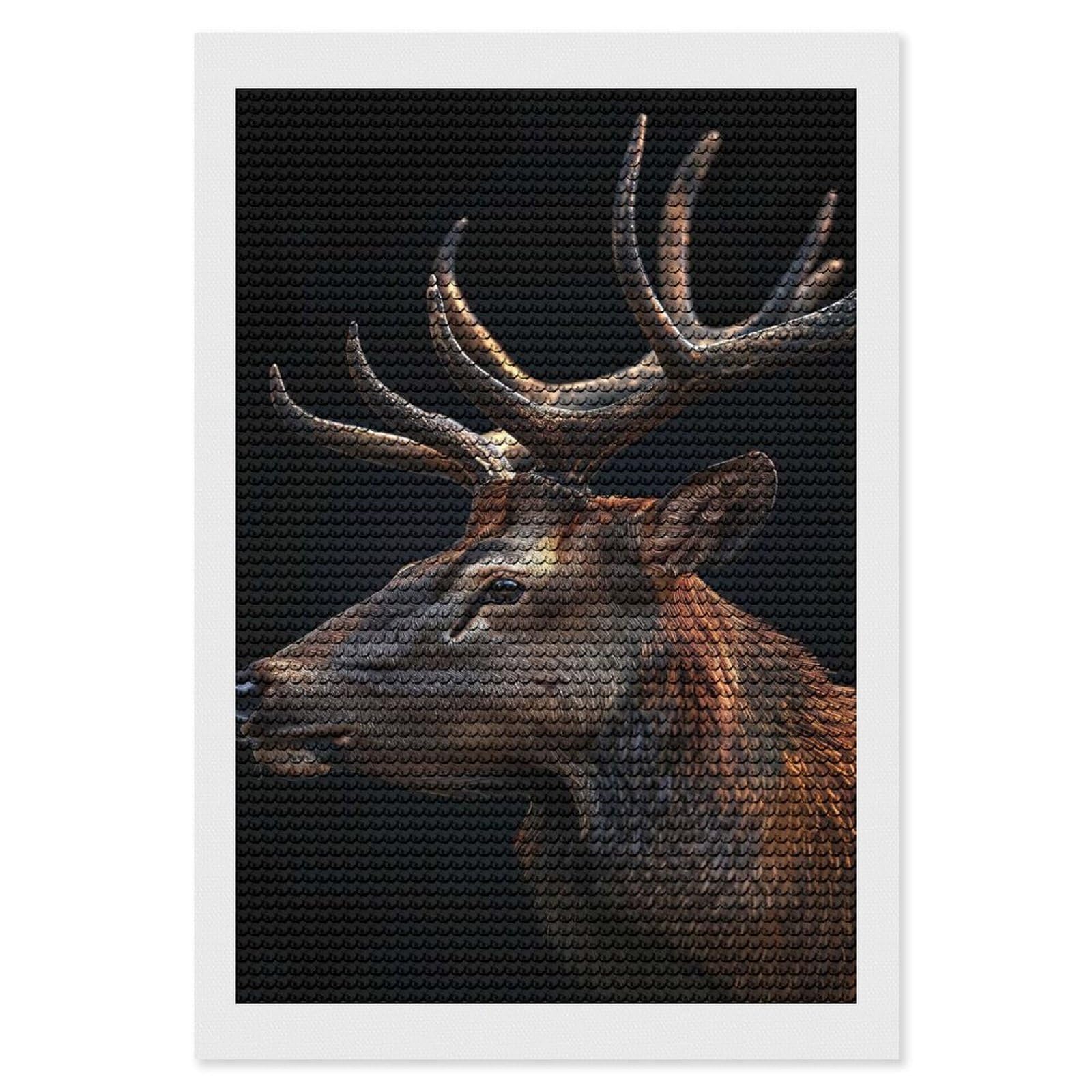 Junmoney Elk Diamond Art Canvas 8"x12", for Adults, Pleasing Wall Art Project, Modern Decor, Gift Idea, Nice Detail and Sparkle