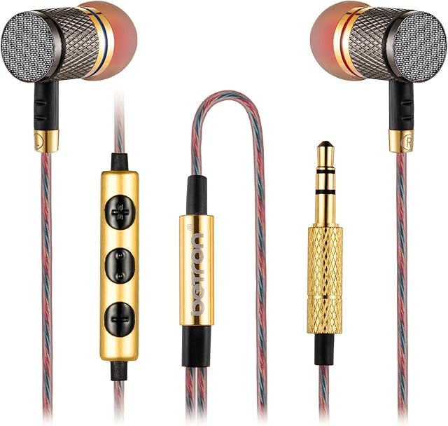 Betron YSM1000 in Ear Headphones Wired Earphones with Mic Microphone Volume Control Stereo Ear Buds Deep Bass Case 3.5mm Jack for Android Devices