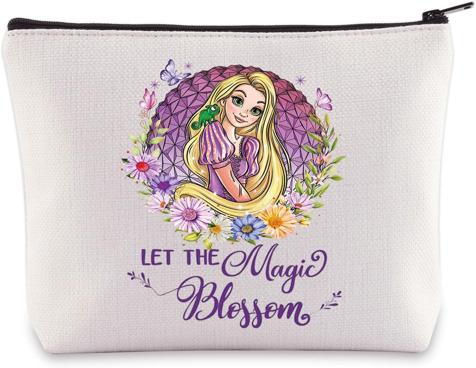 WZMPA Rapunzel Princess Cosmetic Bag Princess Movie Fans Gift Let The Magic Bloom Makeup Zipper Pouch Bag Princess Merchandise (Rapunzel -Bloom)