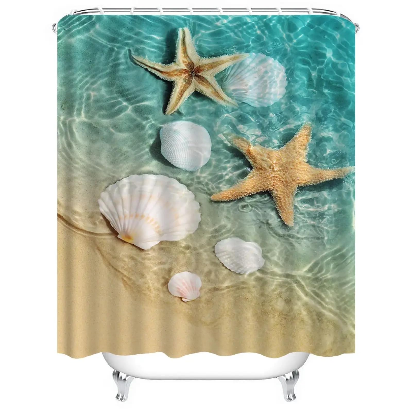 Rideau de Douche Motif étoiles de mer, décoration de Salle de Bain, Grand Rideau Large, Lavable en Machine, imprimé Plage, 280 x 200 cm