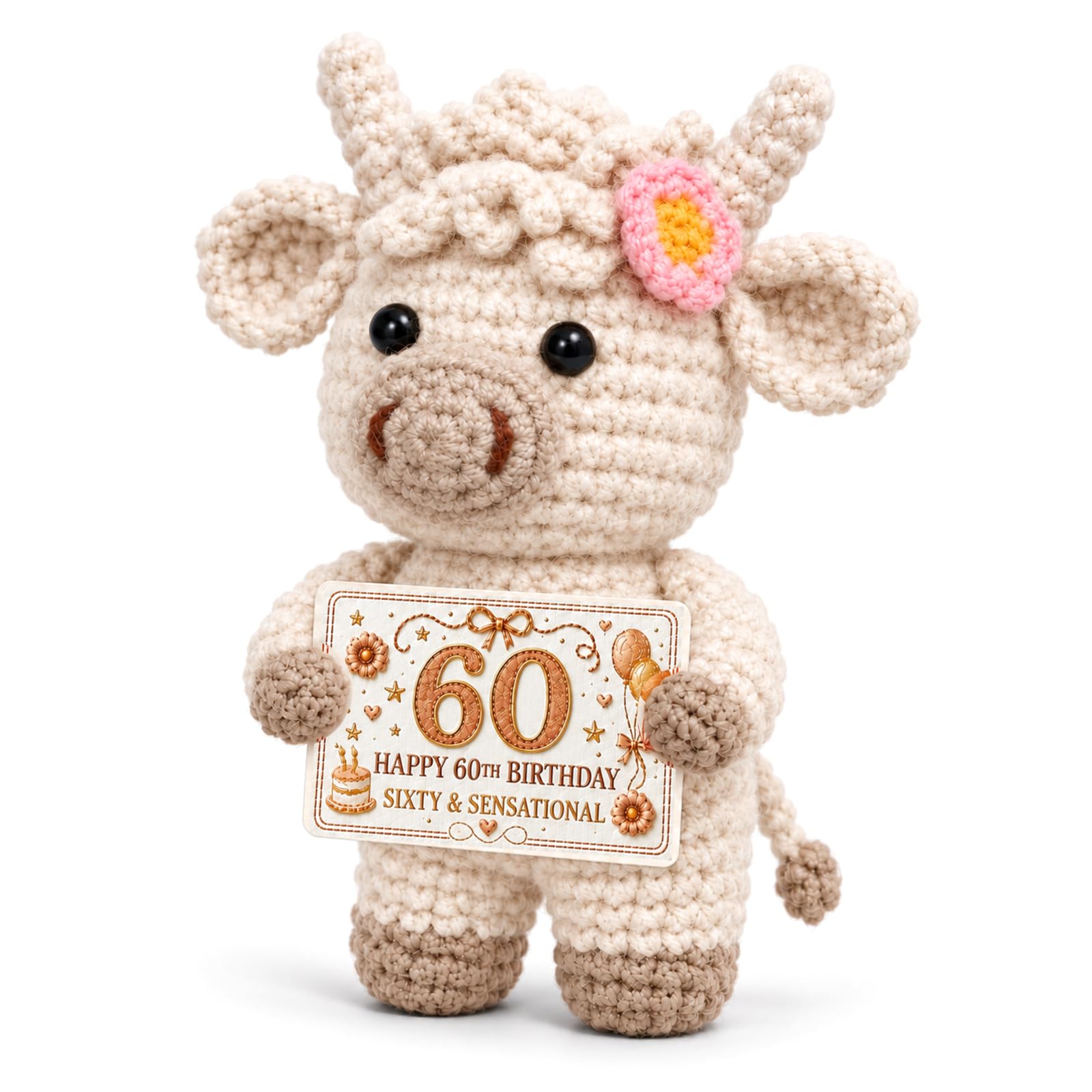 60th Birthday Gifts for Women, Highland Cow Figurine with Message Plaque