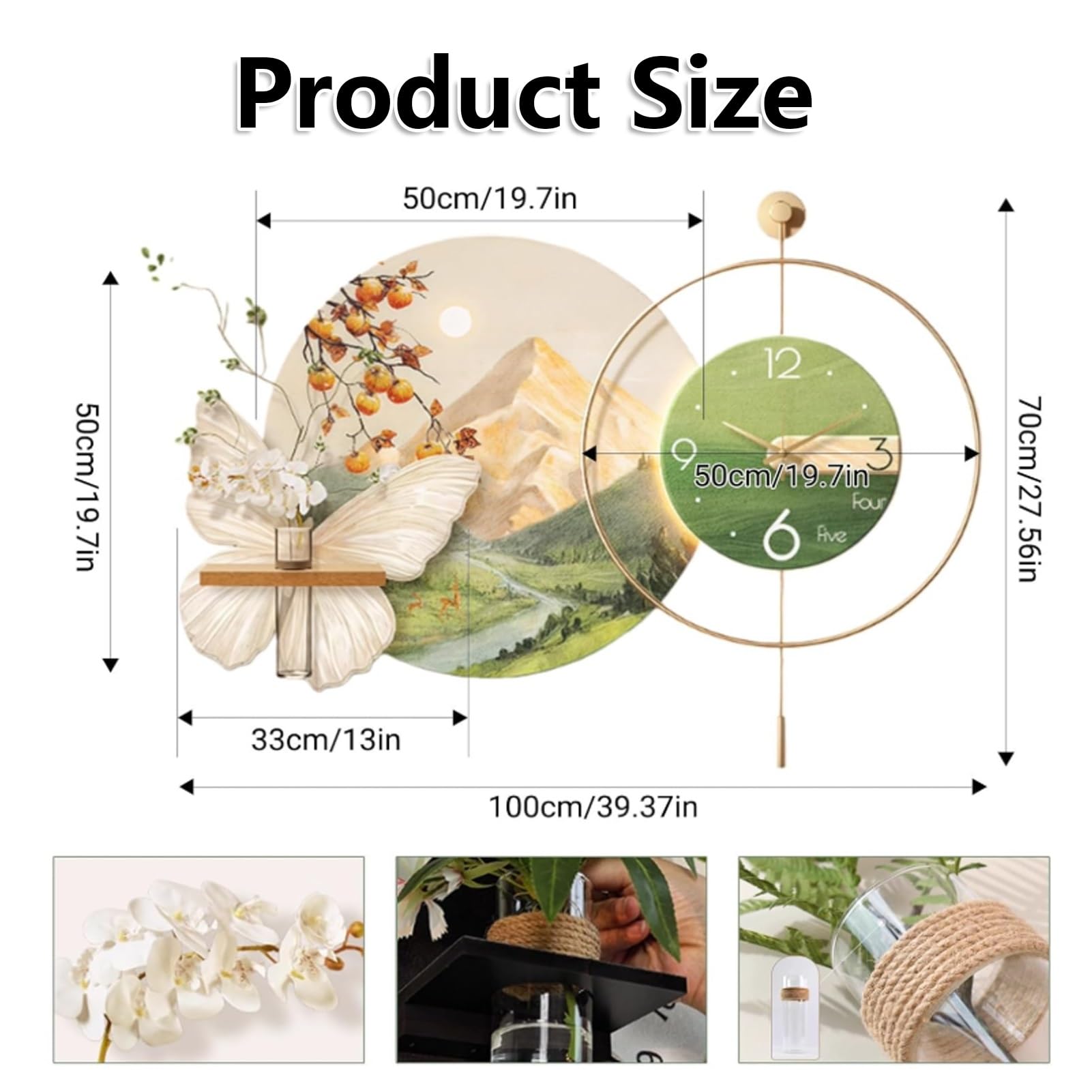 Zegar ścienny 3D z oświetleniem LED, nowoczesny, cichy, nietykający zegar do salonu, przedpokoju, jadalni, pływającej półki, mural 70 cm