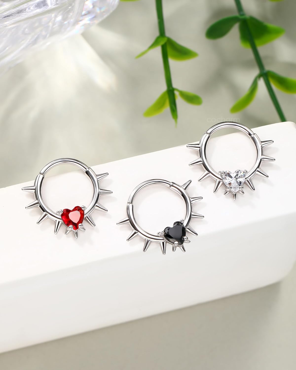 COCHARM Septum Rings, 16G Spike With Heart Septum Jewelry, Surgical Steel Helix Daith Earrings for Women Men, Rook Daith Piercing Jewelry - Image 5