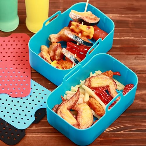 Miniatura 6 de Paquete de 2 forros de silicona para freidora de aire Ninja Foodi Dual DZ201 8QTDZ090 6QT, accesorios para freidora de aire reutilizables, forros de