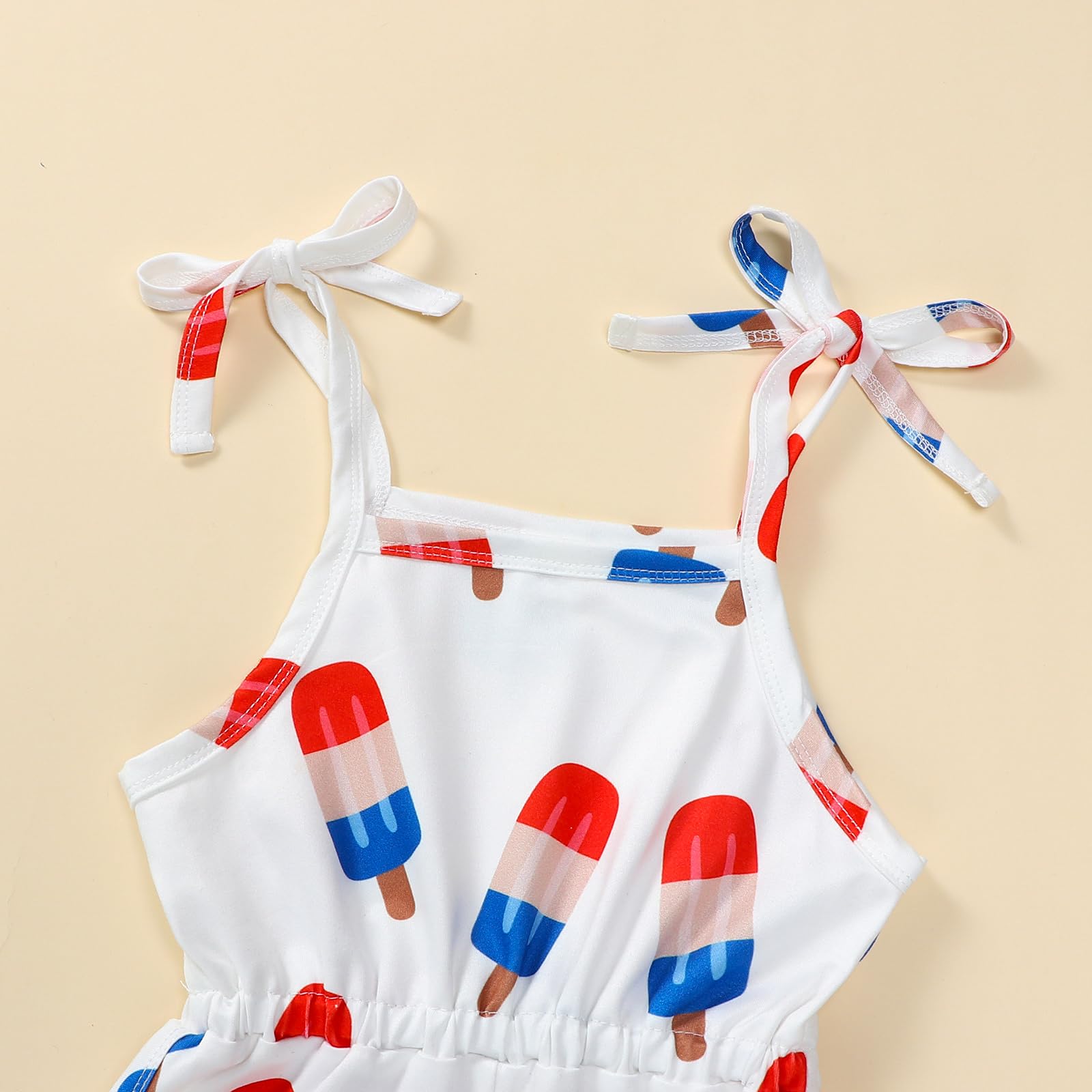 Ayalinggo Newborn 4th Of July Baby Girl Outfits Ice Cream Romper Jumpsuit Shorts Suspenders Toddler Clothes Independence Day (White Shorts, 3-4 Years)