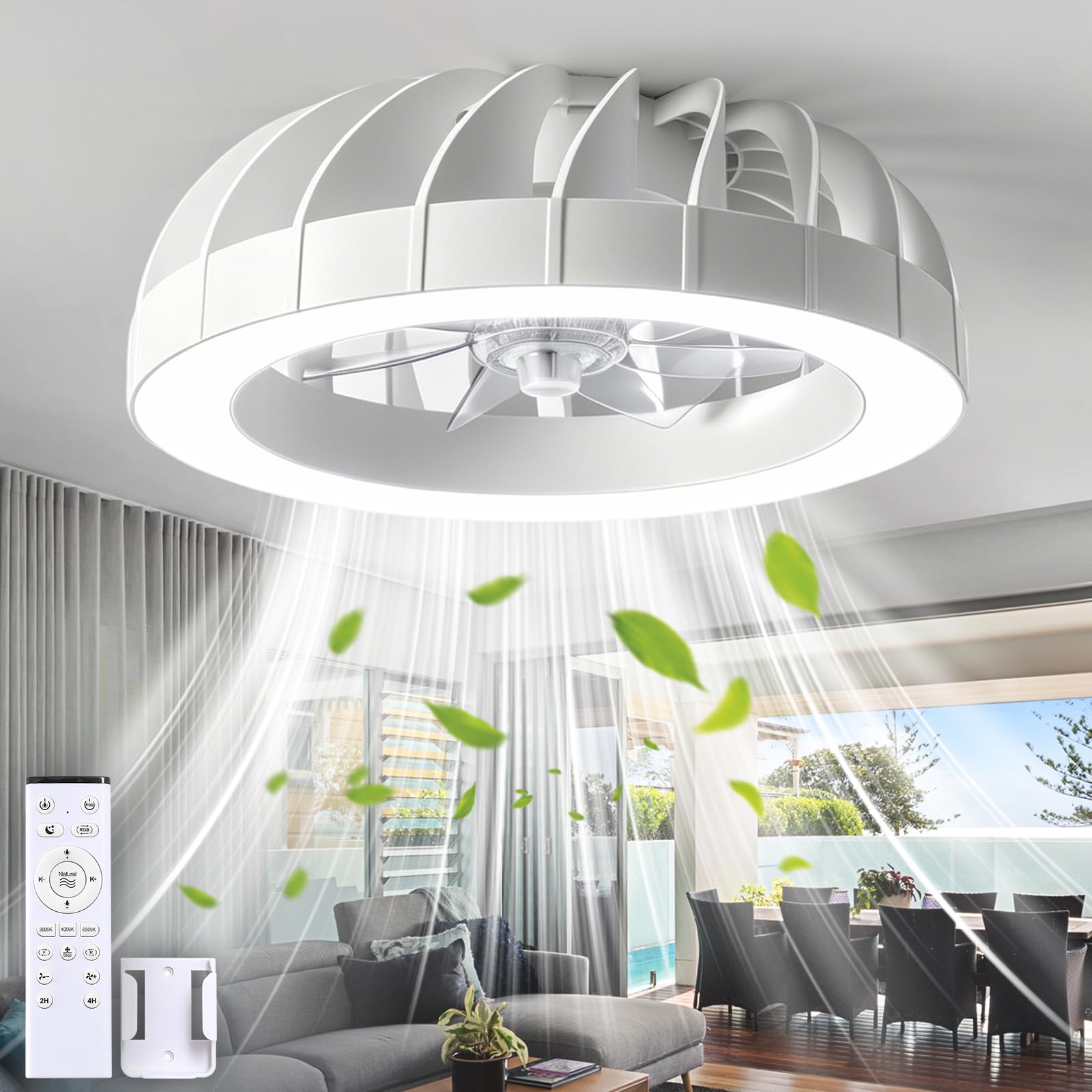 Deckenventilator mit Beleuchtung Leiser, 46CM RGB Deckenventilator mit licht und Fernbedienung, Dimmbar Deckenlampe mit Ventilator für Schlafzimmer, Wohnzimmer
