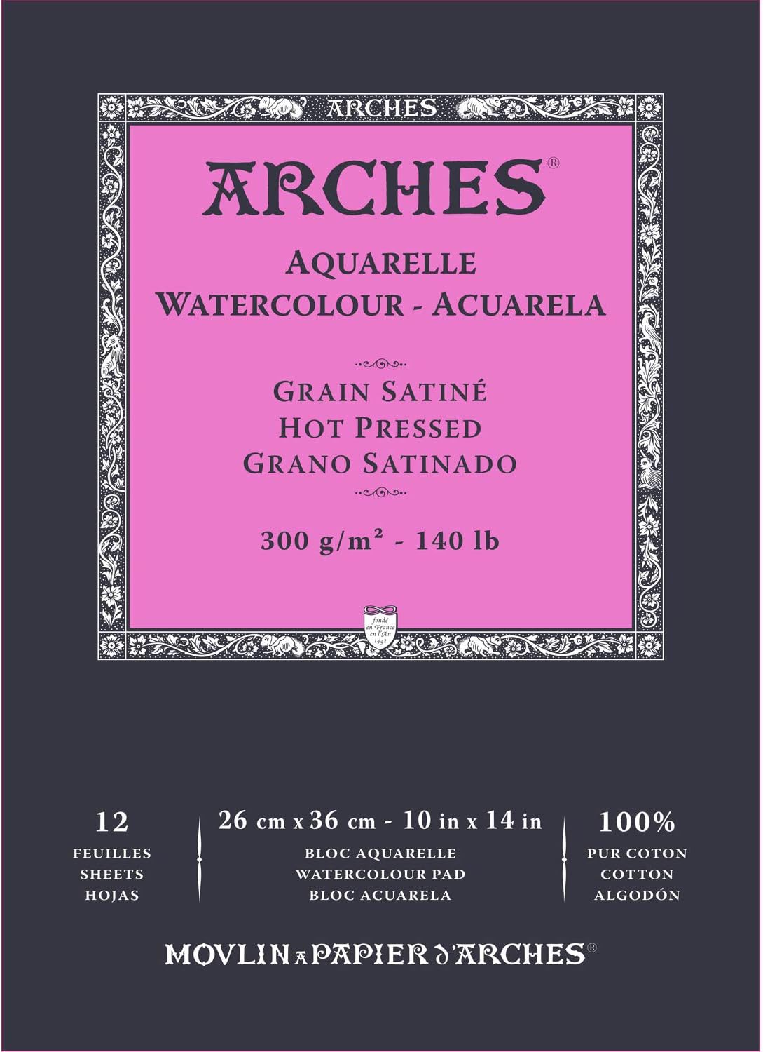 Blocco Da Disegno Arches Aquarelle 21x29.7cm - 12 Fogli 300g Satinato Bianco Naturale