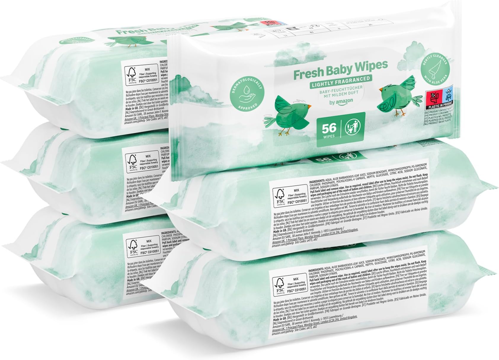 by Amazon Fresh Baby Wipes, 336 Wipes, 6 Pack of 56