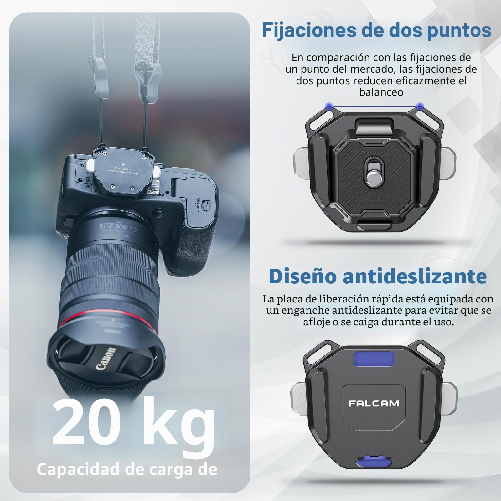 FALCAM F38 3142 - Kit de liberación rápida para correa de cuello/hombro, placa y base
