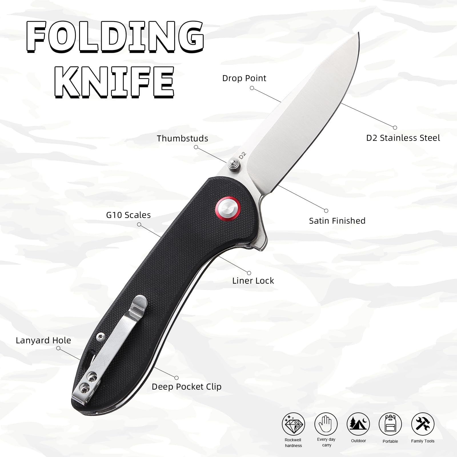 EMHTiii D2 Pocket Knife Folding Knives: 3.14