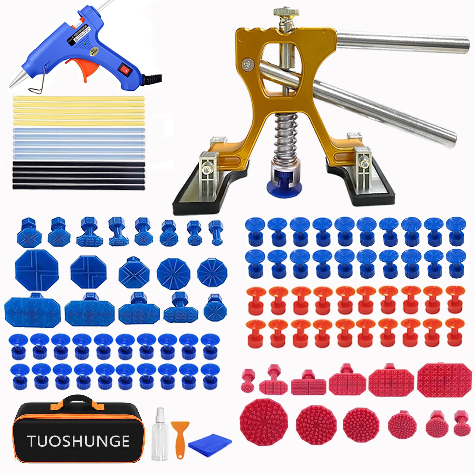 Auto Dent Puller Kit - Dent Remover Tools Adjustable Width Golden Lifter & Glue Gun for Automobile Body Motorcycle Refrigerator & Ding Hail Dent Removal (Golden Lifter & Glue Gun) YD0B1