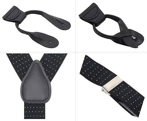 Miniatura 4 de Timiot Tirantes con botón trasero en Y de 1.4 pulgadas para hombres con elegantes extremos de botón de cuero, elásticos de larga duración, última