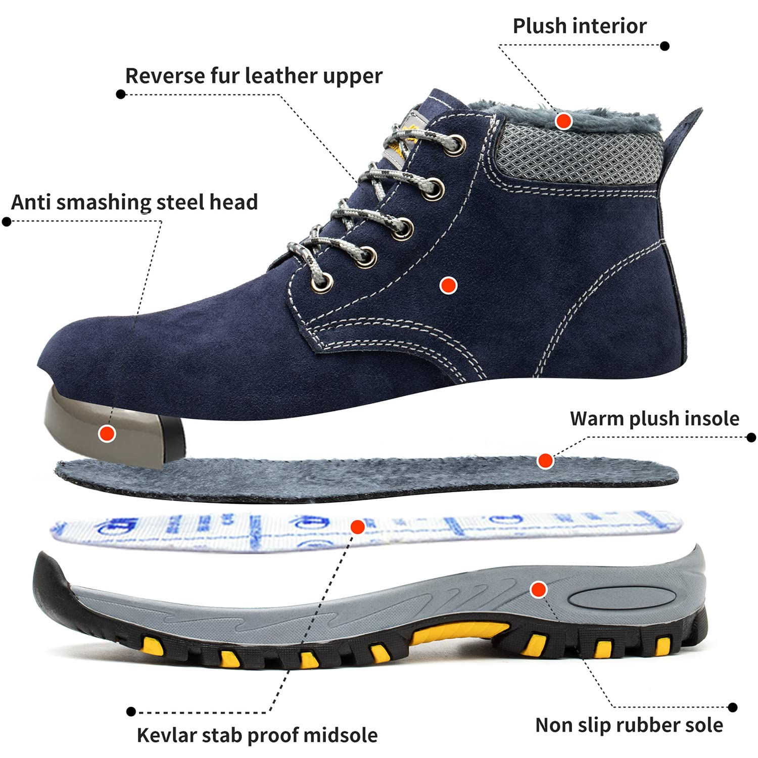SROTER Scarpe da lavoro da uomo e donna, con punta in acciaio, impermeabili, foderate, di sicurezza, da trekking, da trekking