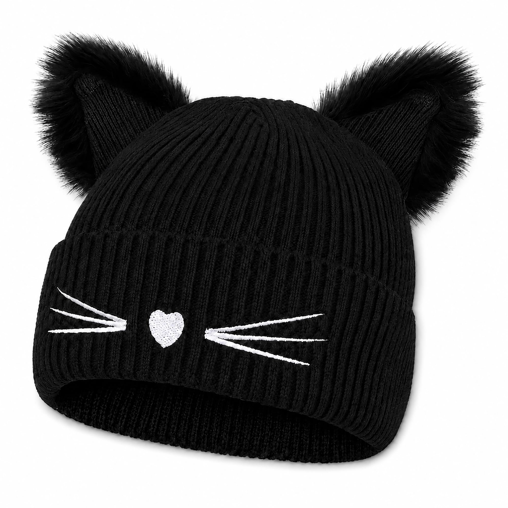 LAD MUSICIAN SHAGGY CAT EAR KNIT CAP 猫耳 Women Cat Ear Beanie Black Crochet Knitted Hat Y2K Winter Beanie