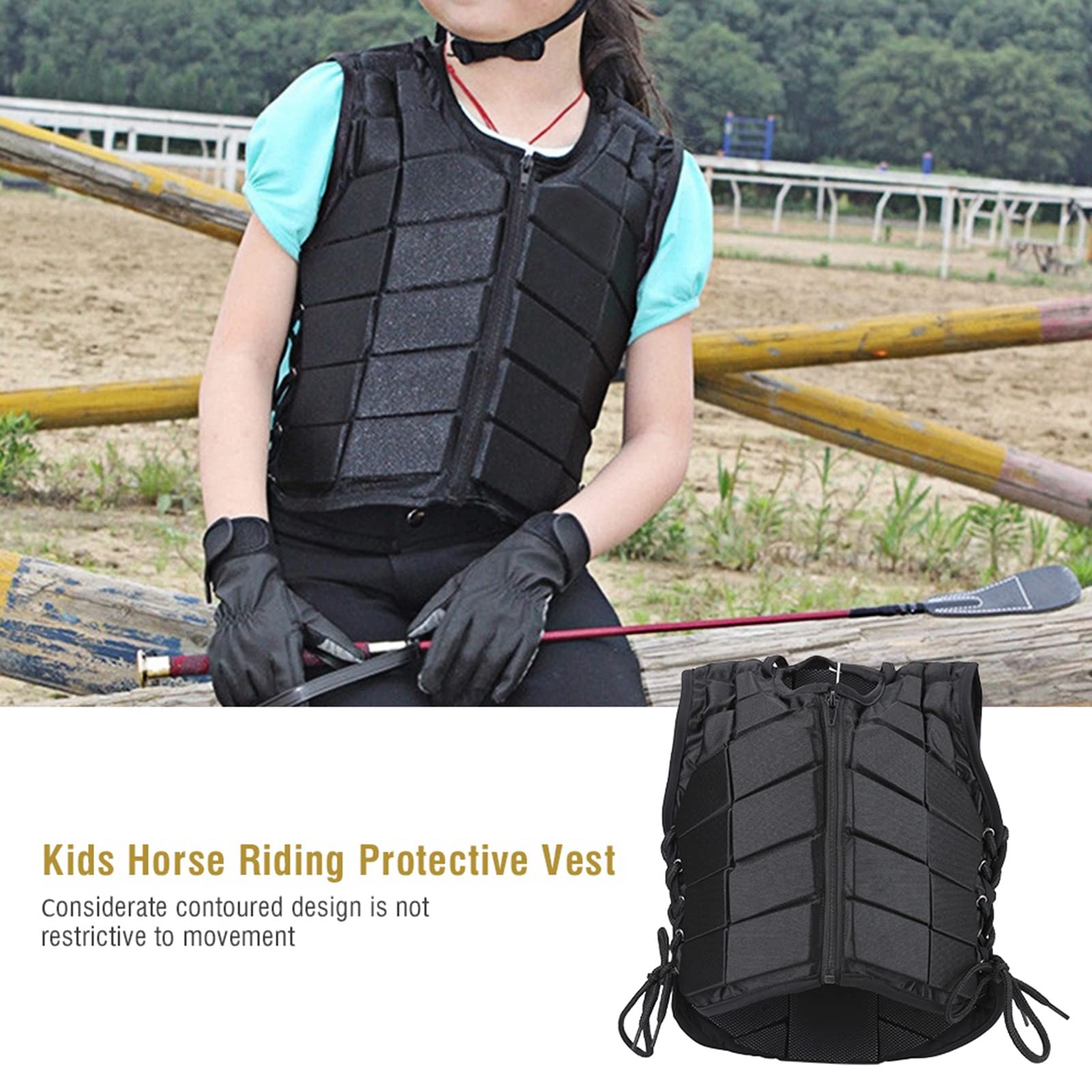 Chaleco de equitación, chaleco de seguridad, protector para niños, niñas, niños, duradero y cómodo, acrílico, negro, peso 286-432 g
