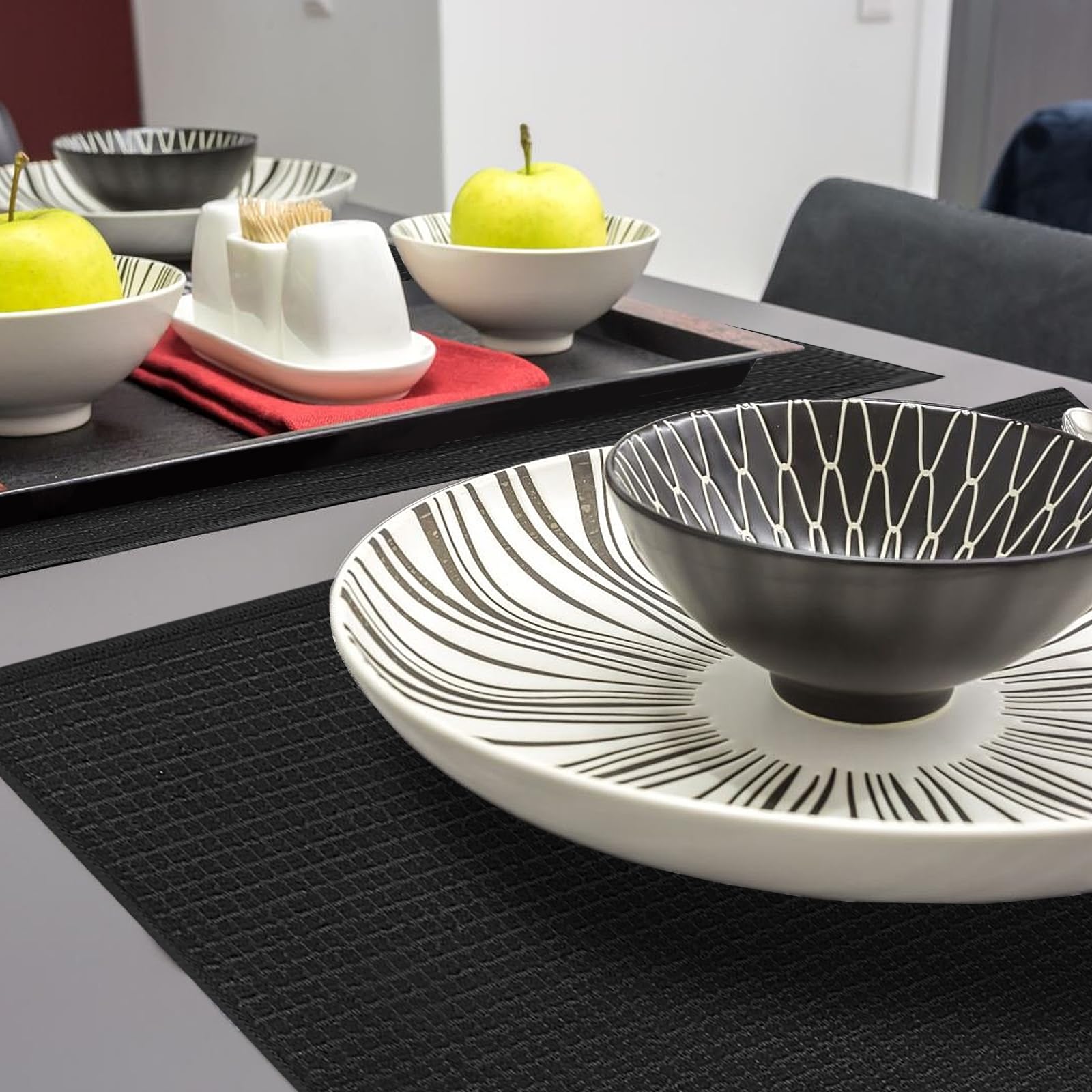 Tappetino per piatti,microfibra, asciugatura rapida, 2 pezzi Tappetino per piatti per cucina, accessori da tavola, lavaggio in lavatrice Nero