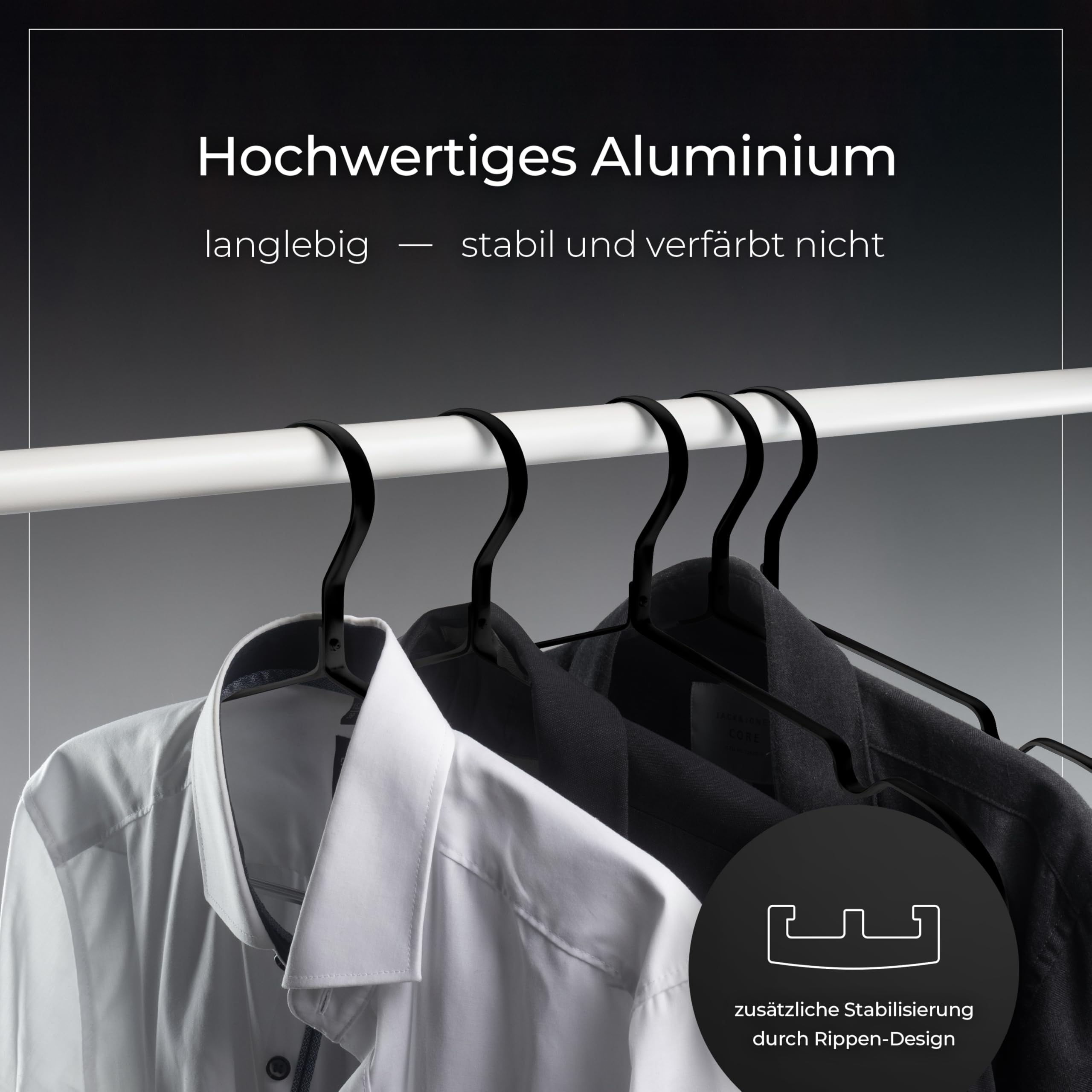 Parusia Kleiderbügel Metall schwarz, 42cm breit, 1cm stark, rostfrei, formstabil, zur platzsparenden Kleideraufbewahrung & Organisation von Kleiderschrank, Kleiderständer, Clothes Hanger (40)