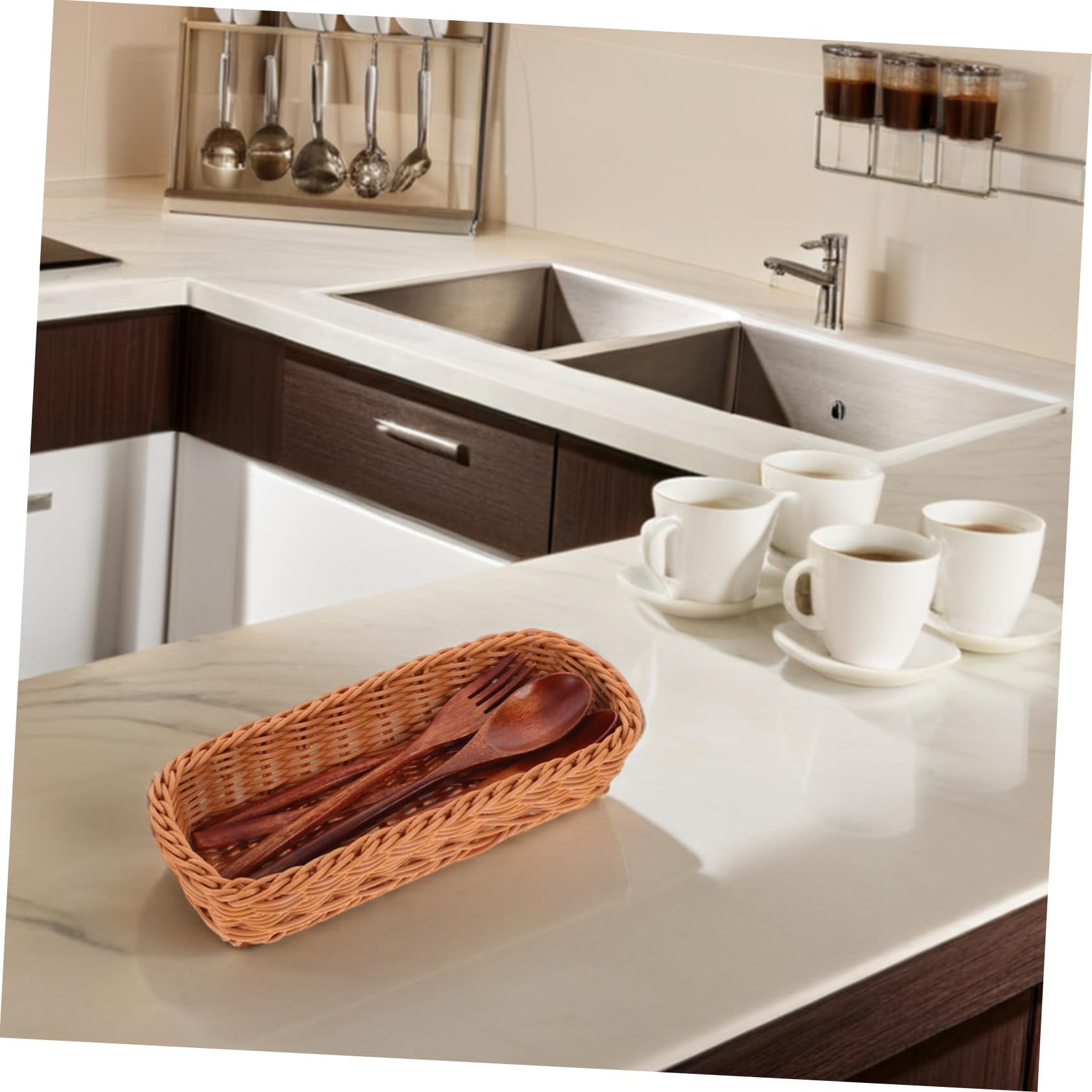Toyvian Cesta Tejida de Ratán de Plástico Cesta para Cubiertos Organizador Reutilizable para Cocina