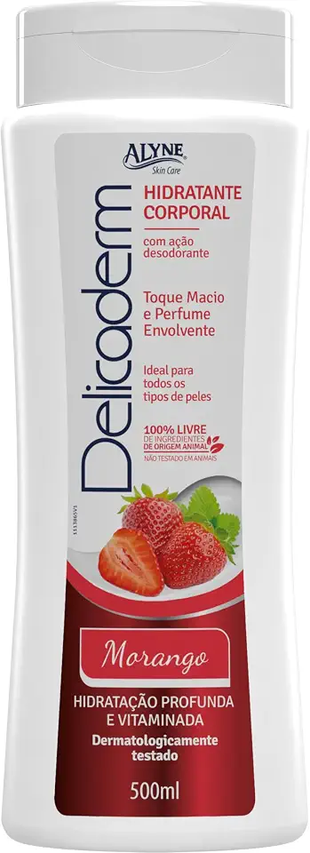 Delicaderm Hidratante e Desodorante Corporal, Morango, 500g, Vermelho