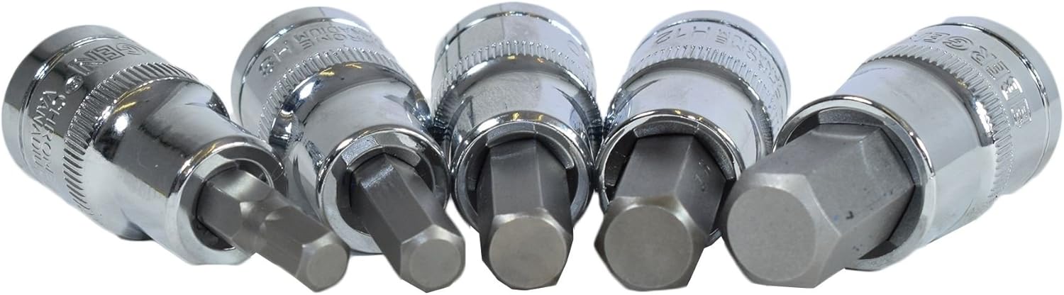Hex/Allen Sockets Key Bits 1/2" Drive Metric Sizes 7mm - 14mm 5pcs