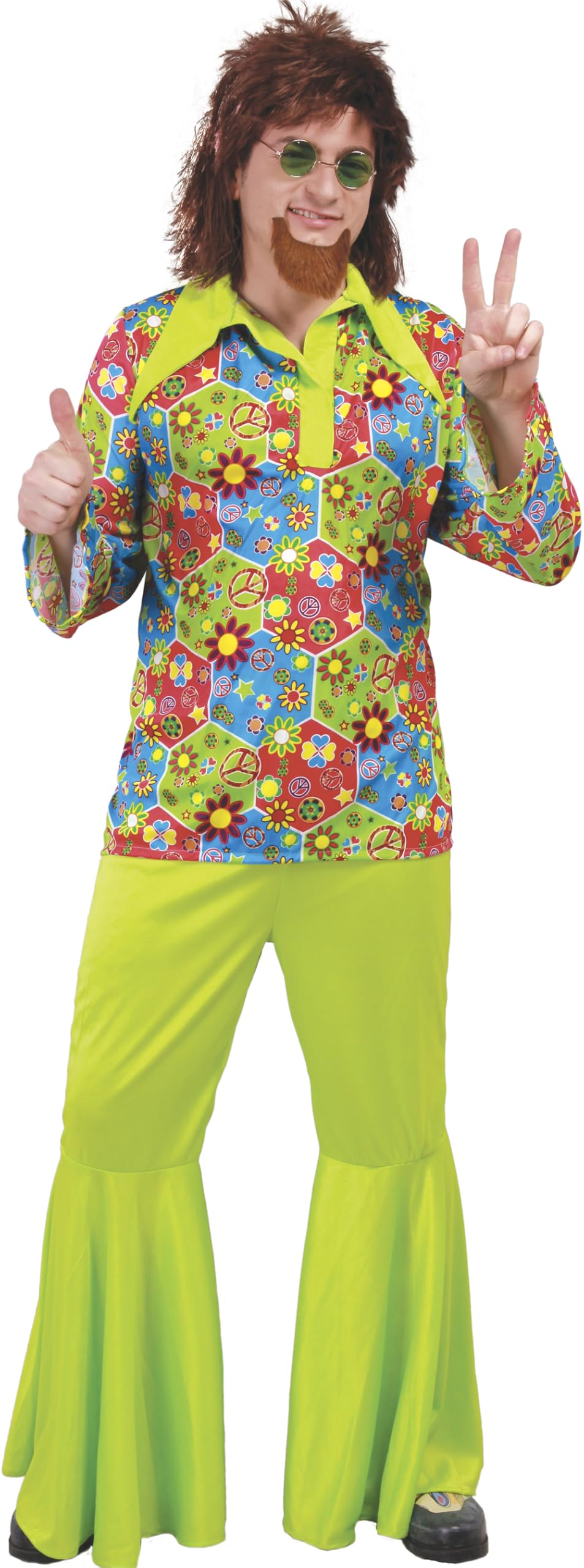 FIESTAS GUIRCA Flower Power - Disfraz hippie para hombre, disfraz de los años 70, disfraz hippie de los años 60, talla XXL
