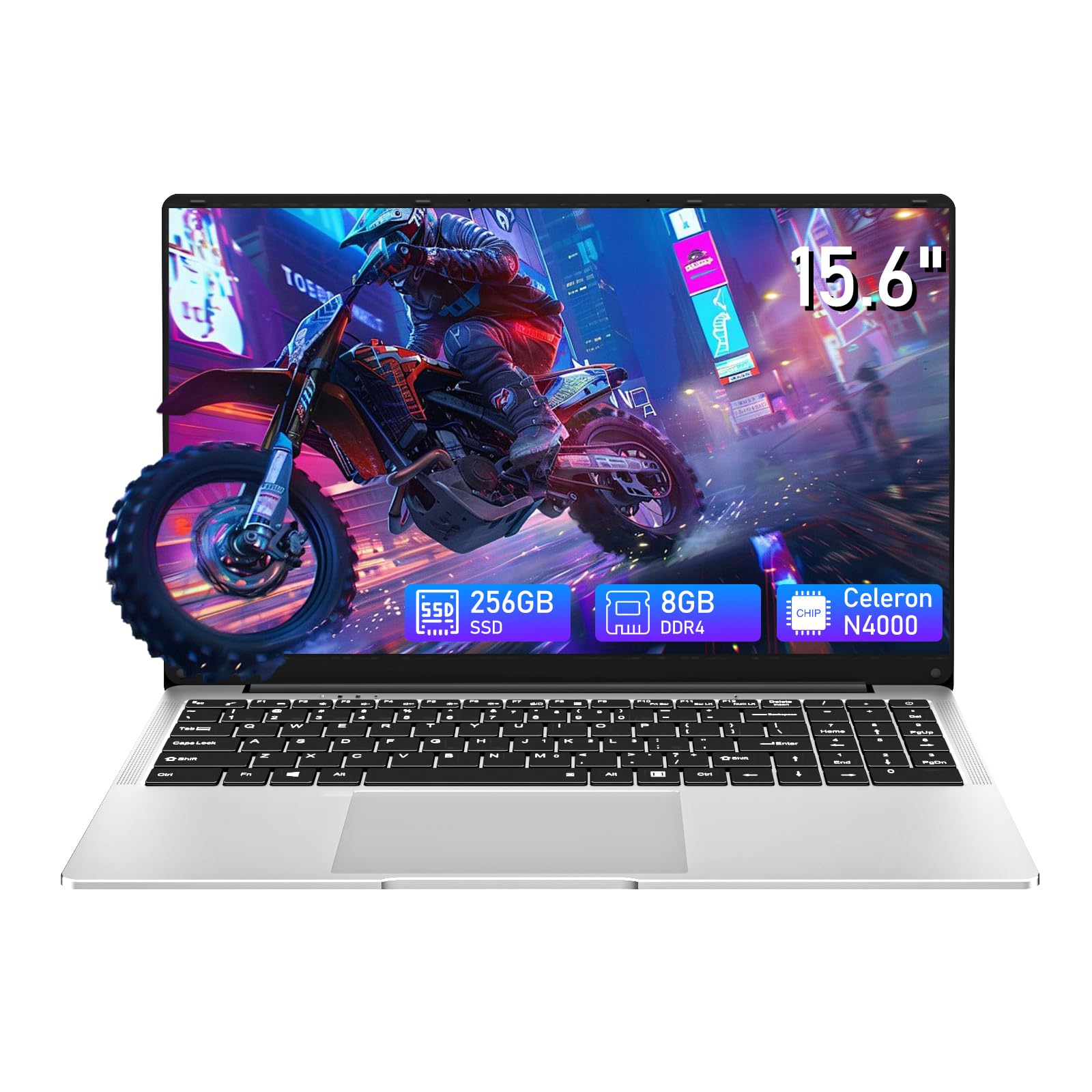 Ordenador portátil 15,6 Pulgadas, PC Portatil 8GB RAM & 256GB SSD (hasta 1 TB), Celeron N4000 Procesador Laptop Pantalla 1080P, Wi-Fi 5, Mini HDMI, Apertura de 180° & USB 3.0 * 2, Batería 5000 mAh