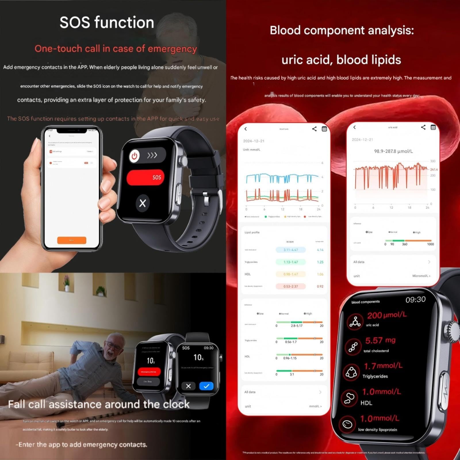 Orologio intelligente e salutare, schermo HD da 2,1", con ECG, BMI, HRV, altri dati monitoraggio. Un orologio con rilevamento delle cadute e SOS one-touch, 133 modalità sportive, per gli appassionati