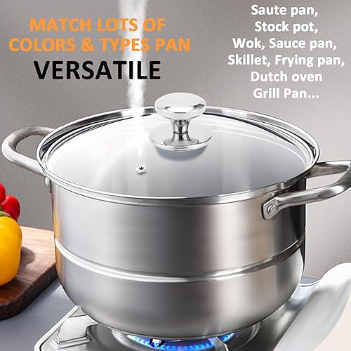 Miniatura 10 de Tapa de vidrio para sartén de hierro fundido, sartén, sartén, sartén, cubierta de vidrio templado con mango resistente al calor (borde de acero