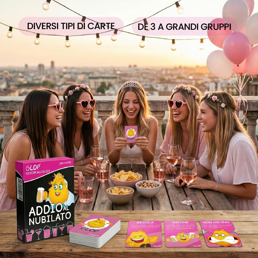 GLOP Addio al Nubilato, Gioco da Tavolo per la Festa della Futura Sposa, Giochi Divertenti Team Bride con Carte e Sfide Creative, Gadget Originale per Un Evento da Ricordare