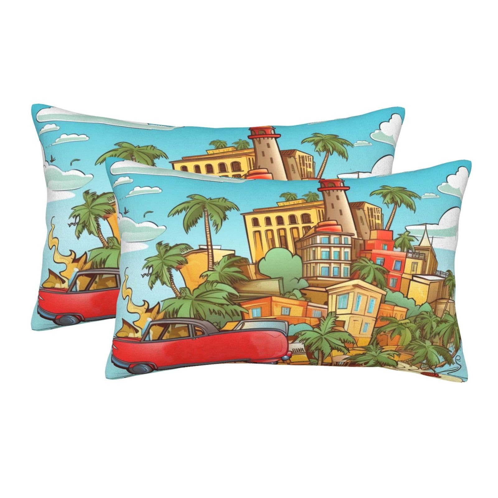 2 Pack Standard Size Pillow Cases for Hair and Skin Soft Breathable Pillow Case Covers with Hidden Zipper Island of Cuba Pillowcase 16"x24" Pillow Cover for Sleeping Gift