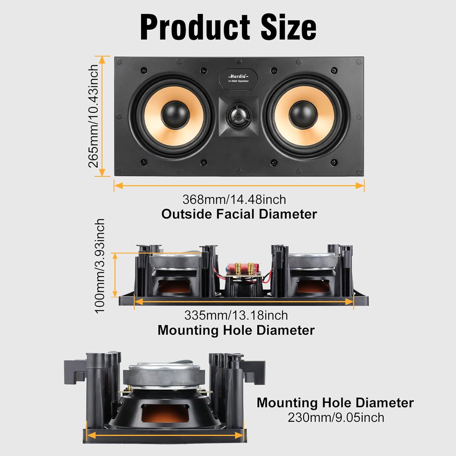 Herdio 2-Way 5.25 Inch Woofer in-Wall Speaker with Paintable Grille- Immersive Sound and Easy Installation for Living Room/Bedroom/Kitchen/Covered Patio (Single) - Image 5