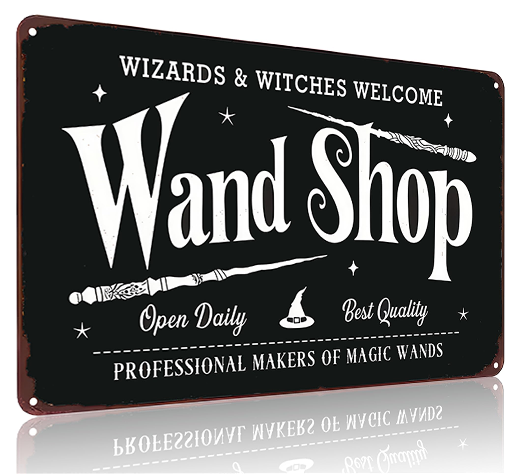 Funnysign Vintage Halloween Sign Wand Shop Wizards&Witches Welcome Funny Tin Sign for Home, Cafe, Kitchen, Farmhouse Decor 8x12 Inch (3951)