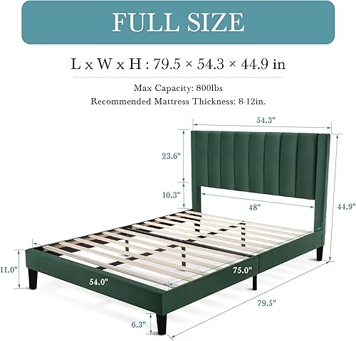 Miniatura 63 de HOOMIC Base de cama de plataforma de tamaño matrimonial con cabecera de canal vertical tapizada de terciopelo de felpa, no necesita somier, fácil