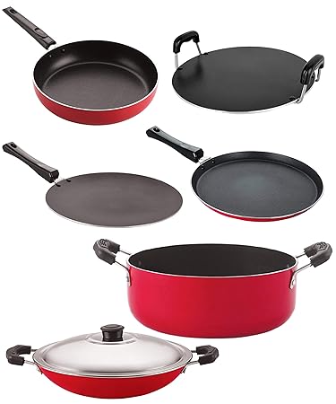 Nirlon nonstick Aluminium Utensils Set of 6 Pieces for Kitchen (26_CT_FP12_CHATTI_RT_Cass20_FT12)