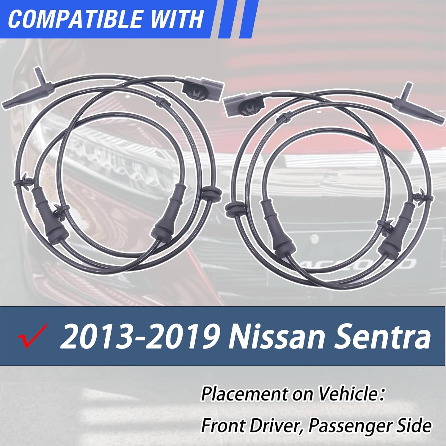 ABS Wheel Speed Sensor Front Left Right Passenger Driver Compatible with 2013 2014 2015 2016 2017 2018 2019 Nissan Sentra ABS Sensor # 479103DA0A ALS2551 (2pcs)