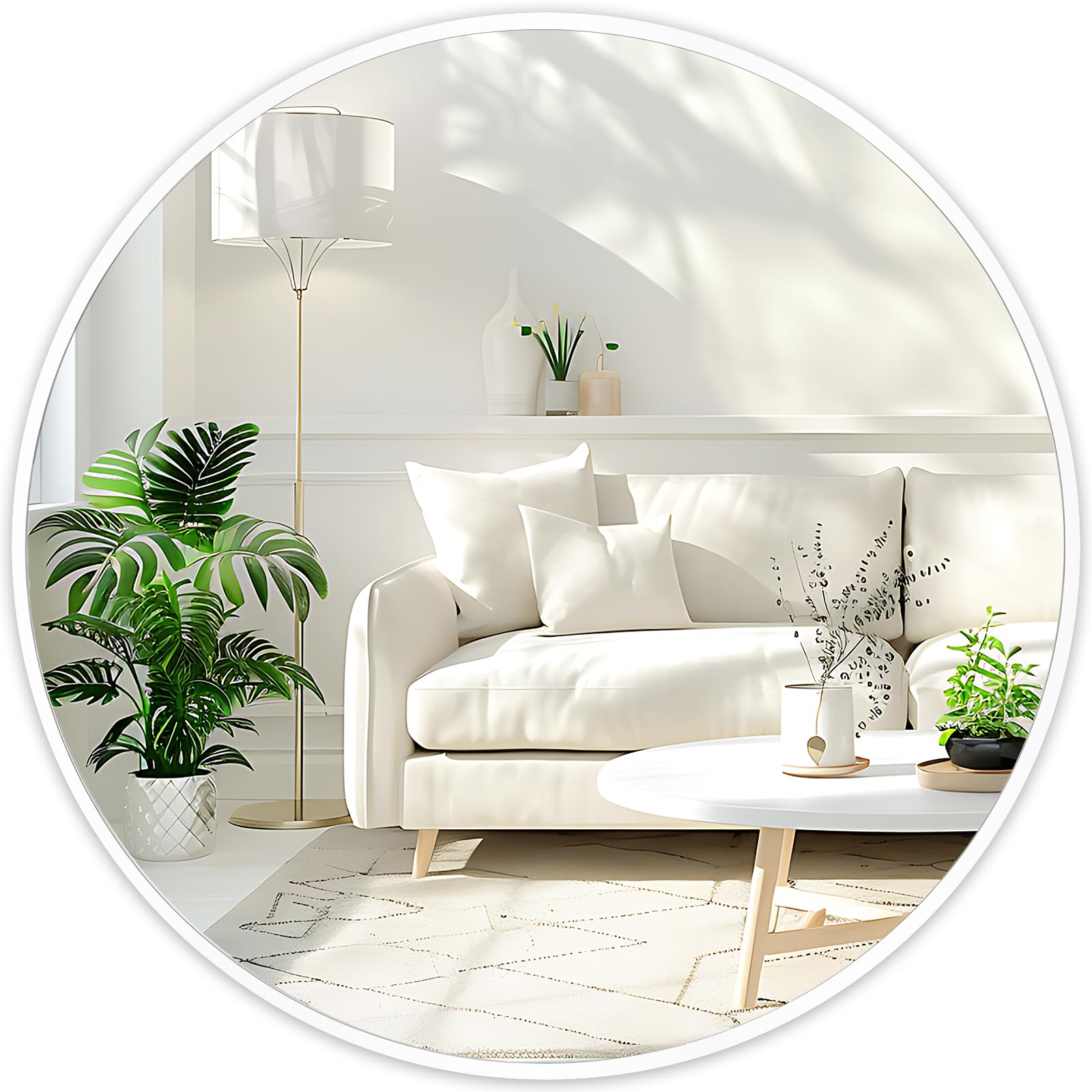 White Round Mirror 20 Inch, Wall Circle Mirror for Bathroom, Matte Framed