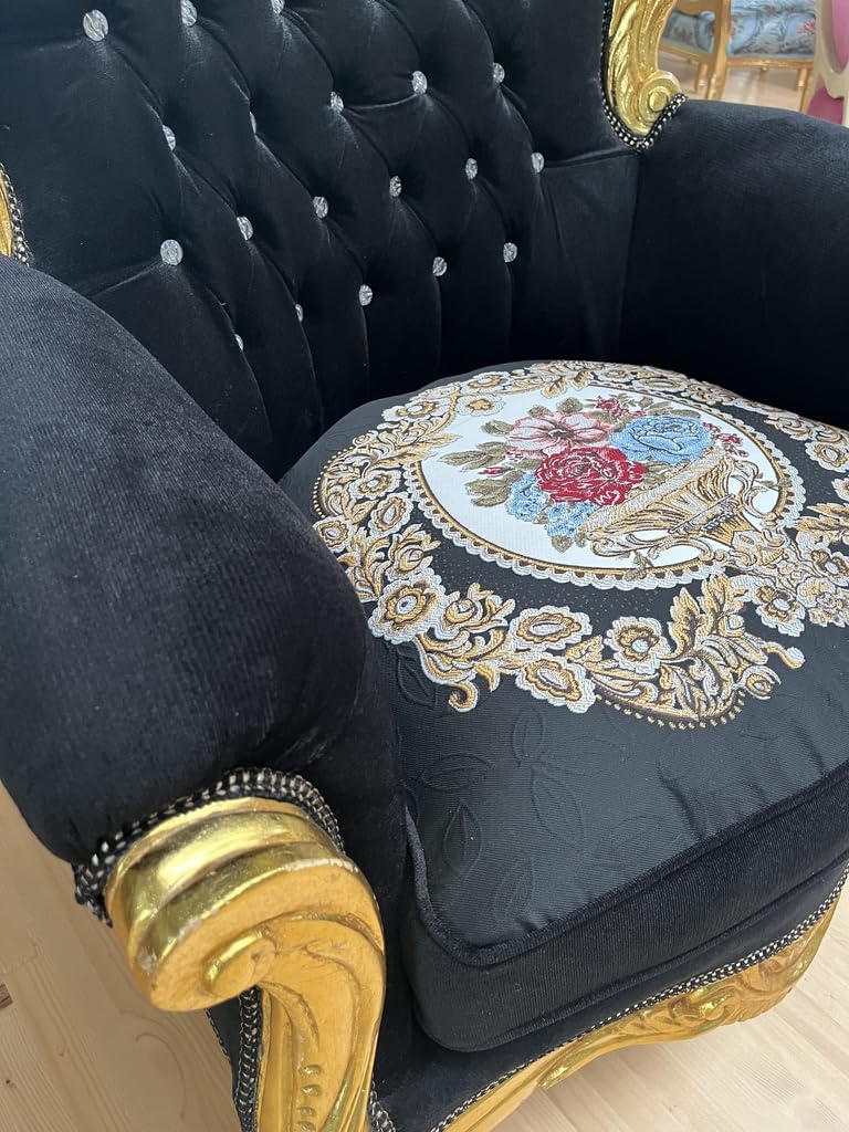 CasAmin Home & Living Fauteuil de style Louis XV en velours beige, fauteuil de canapé de style rétro baroque rococo avec finition dorée pour la décoration intérieure