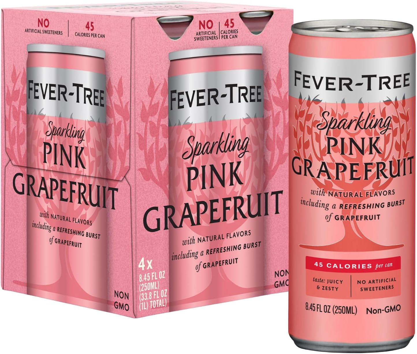 Fever-Tree Sparkling Pink Grapefruit – Premium Soda Mixer for Cocktails and Mocktails, 8.45 fl oz Cans, Pack of 4 – Naturally Sourced, Non-GMO