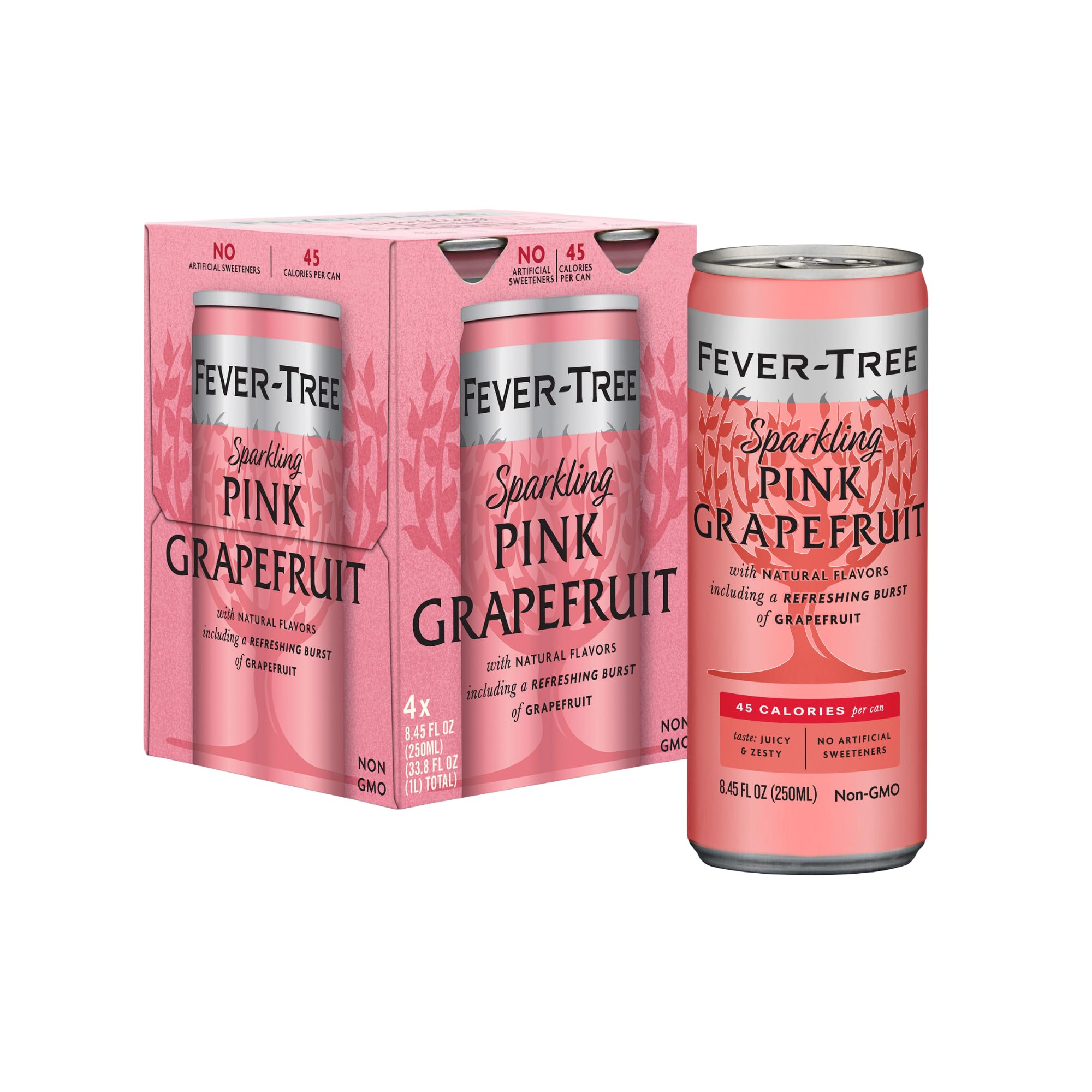 Fever-Tree Sparkling Pink Grapefruit - Premium Quality Mixer - Refreshing Beverage for Cocktails & Mocktails. Naturally Sourced Ingredients, No Artificial Sweeteners or Colors - 8.5 Fl Oz Cans - Pack of 4