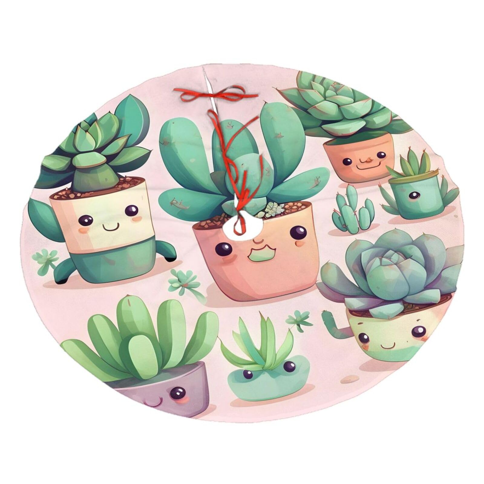 Lovely Succulent Plants Printed Christmas Tree Skirt Christmas Plush Tree Skirt 48 inches (About 112.2 cm) Christmas