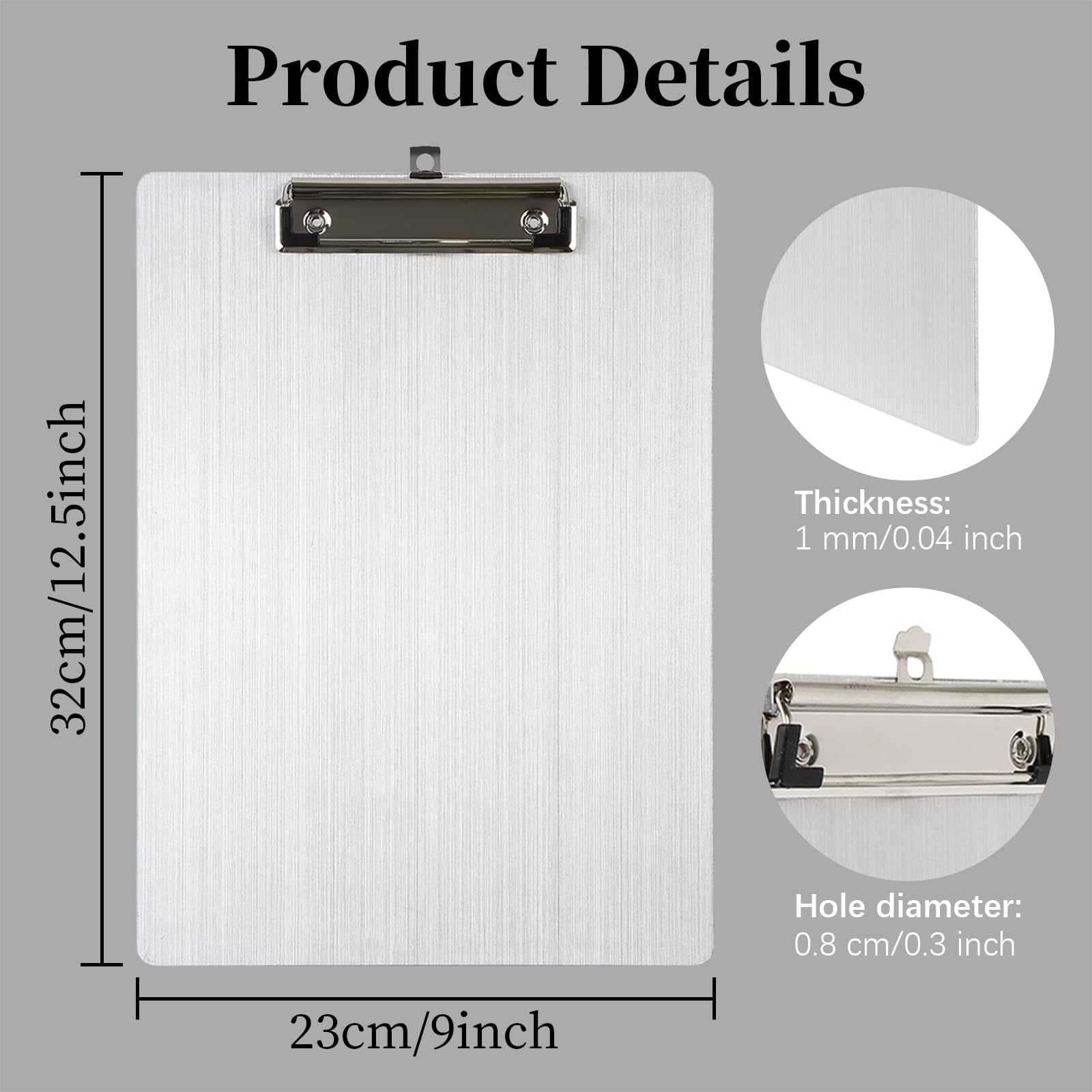 Portablocco in alluminio, 31 x 22 cm, piastra con clip in metallo per lettere A4 (4)