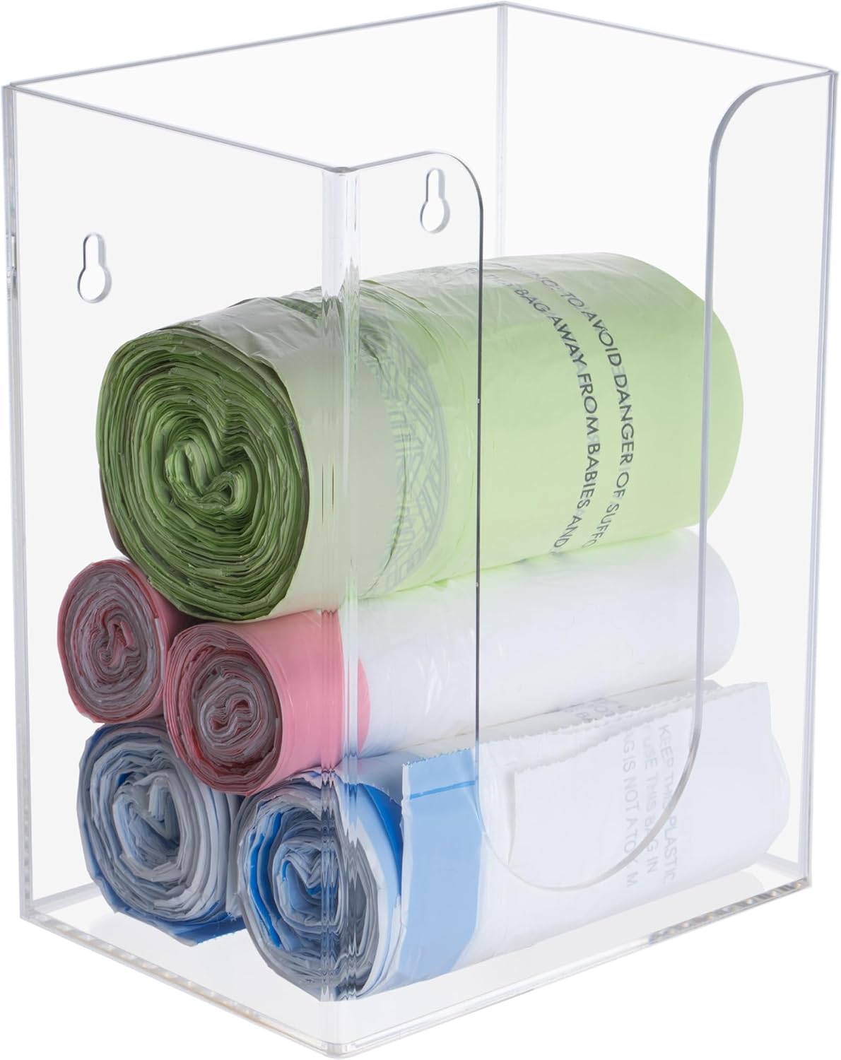 Small Trash Bag Holder Dispenser Acrylic Storage Organizer for Kitchen Countertop Suitable for 2 4 8 Gallon Garbage Bags Roll Holder Under Sink and Wall Mount