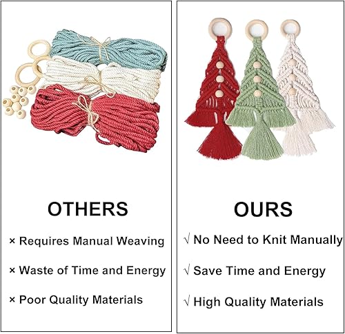 Miniatura 7 de Dremisland Decoración para árbol de Navidad, juego de 3 adornos colgantes de macramé, kits ensamblados, decoración de pared bohemia para suministros