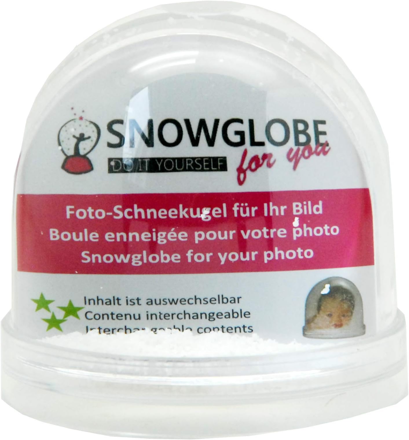 Snowglobe for You - 50000 Photo Snow Globe Large with Image and Transparent Base - Contents: Snow - 9 cm.
