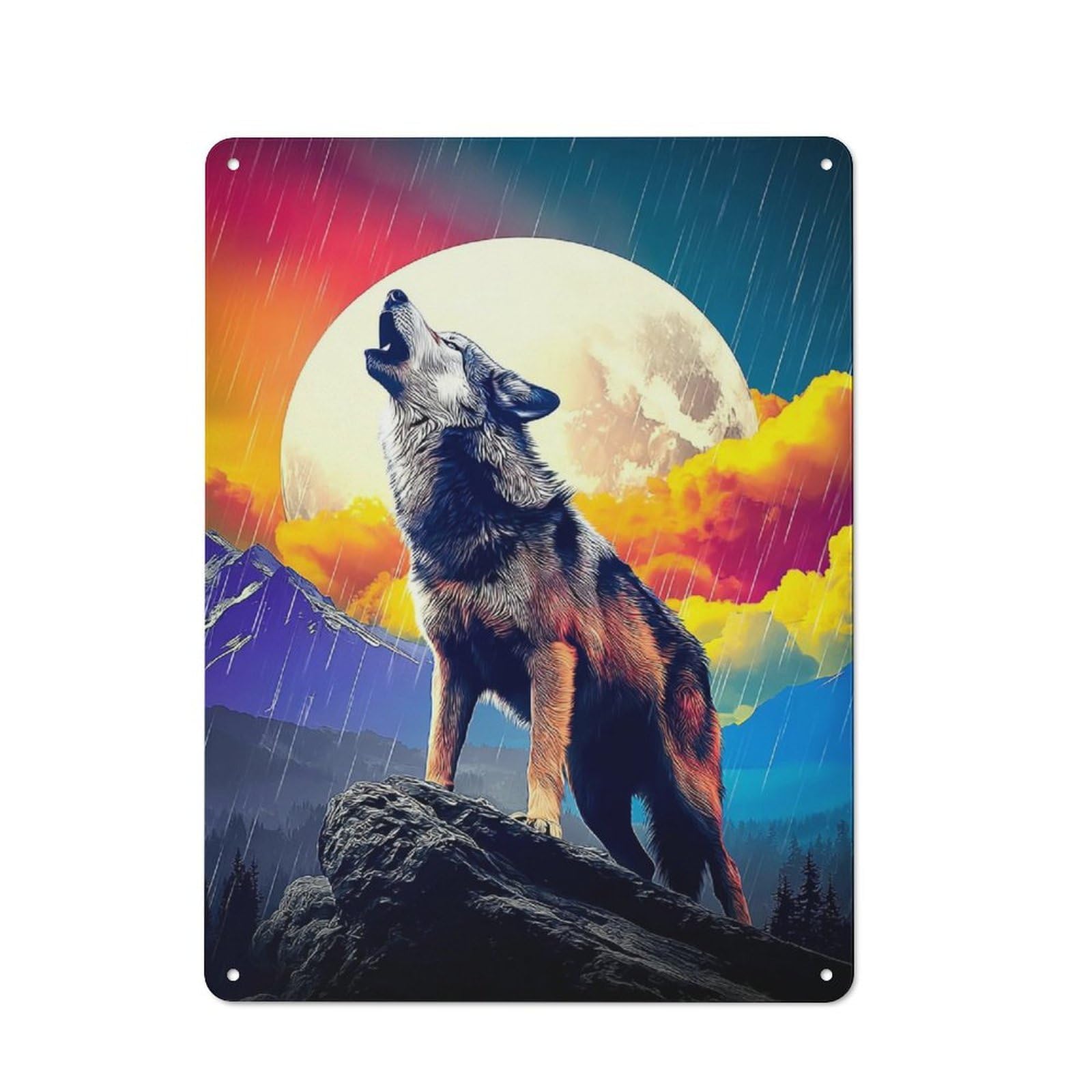 Junmoney Howling Wolf Under Moonlit Sky -1 Vintage Tin Sign 40X30cm With For Bar Or Restaurant, For Kitchen, Dining Room And Home Bar Wall Decor